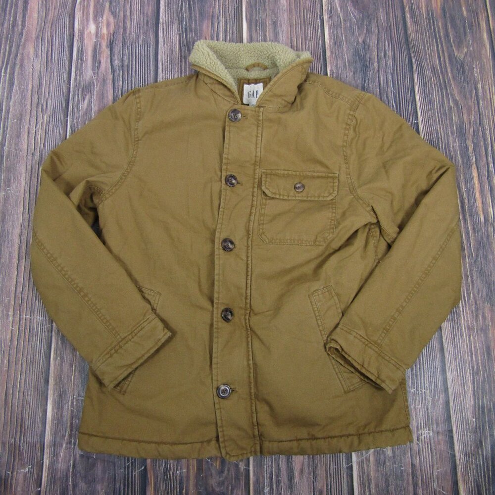 GAP Women Sherpa Lined Canvas Jacket Tan Trucker Style Size Small